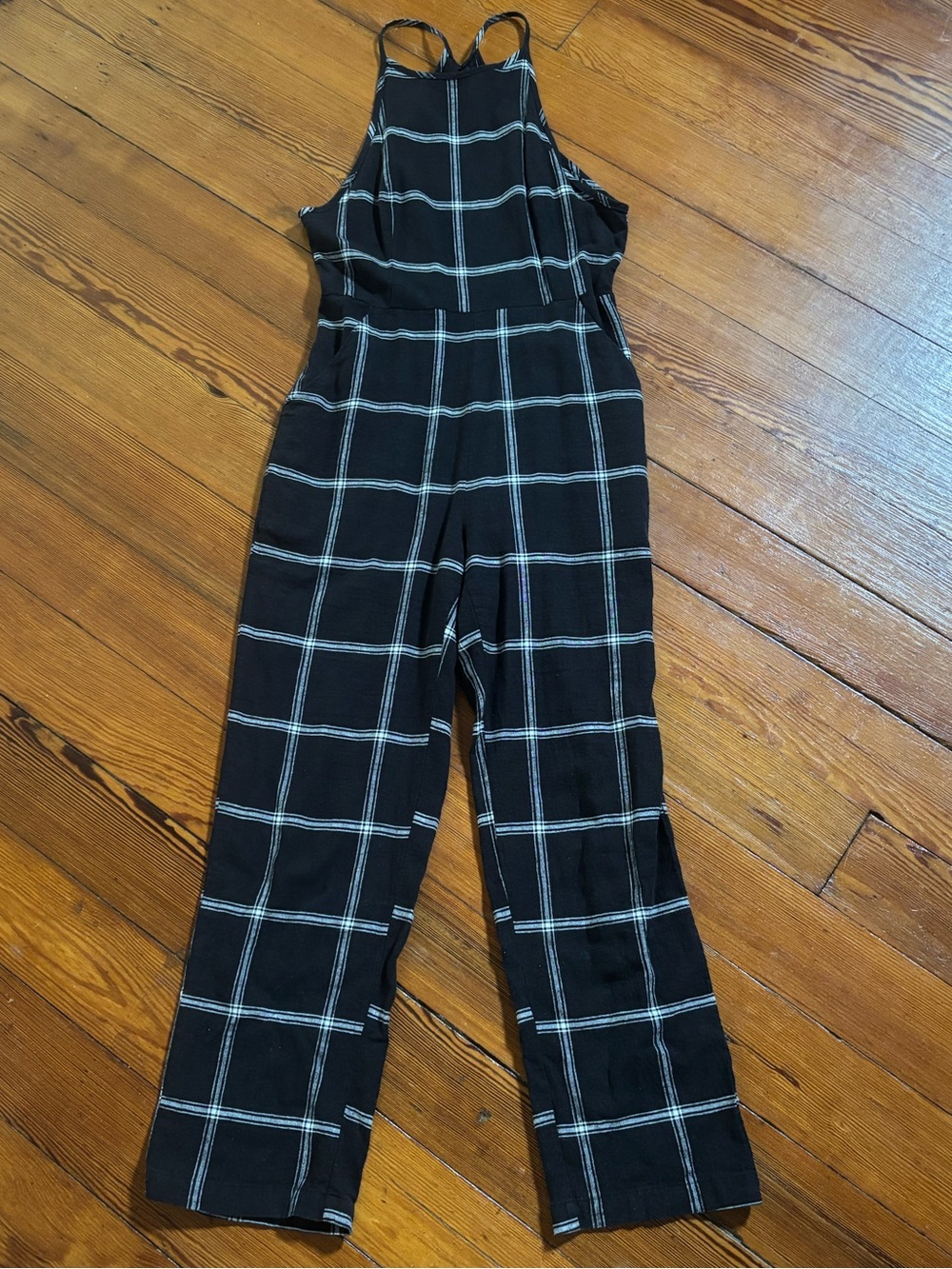Urban Outfitters Black Windowpane Jumpsuit with White Grid